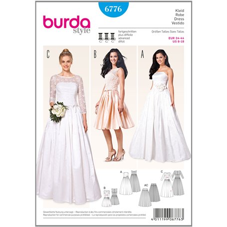 Burda B6776 Patron de Robe de Mariée et Soirée