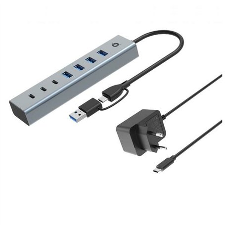 Hub USB 7 Ports Conceptronic HUBBIES20GP Argenté