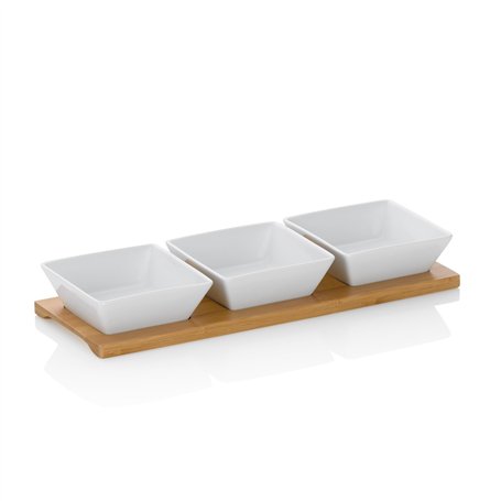 Kela 12261 Set Apéritif 3 Coupelles Carrées en Porcelaine