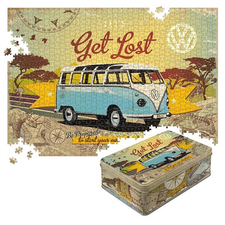 Nostalgic-Art Puzzle rétro 1000 pièces 68 x 48 cm VW Bulli - Let's Get Lost - Volkswagen Bus Idée de cadeau - Produit original s