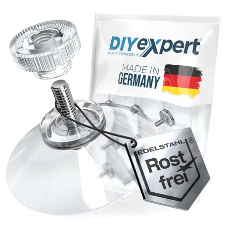 DIYexpert® 12 x ventouses Ø 40 mm avec filetage M4x10mm avec écrous moletés transparent - Fabriqué en Allemagne
