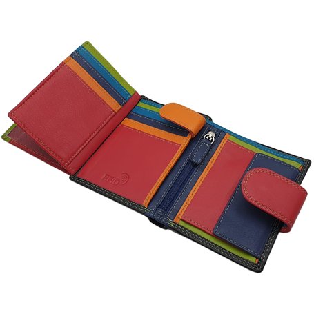 myledershop Rind-Nappa Portefeuille en cuir pour femme avec protection RFID et NFC Multicolore