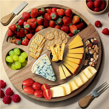 Navaris Plateau à fromage - Plateau aperitif pour charcuterie et fromage en bois d'acacia 31 x 31 x 3