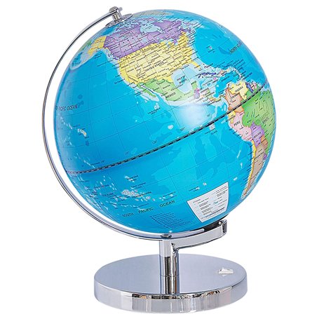 Globe Terrestre Lumineux LED Bleu 30 cm de Hauteur à Piles Accessoire Déco pour Salon Bureau ou Bibliothèque au Style Moderne Be