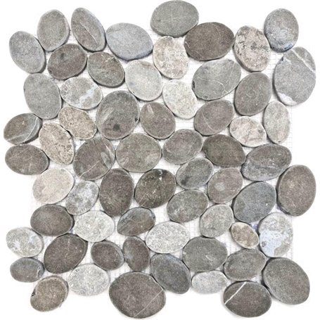 MOS30-SANI Galets de rivière en pierre naturelle coupés Gris anthracite Miroir carrelage receveur de douche Paroi de douche