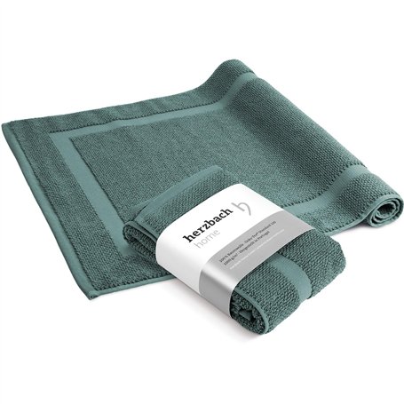 herzbach home - Tapis de Bain 100% Coton | 50 x 80 cm Lot de 2 | Tapis de Douche | Absorbant | Vert