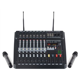Pronomic Powermake 800 - Table de mixage 8 canaux dj - 2 microphones UHF sans fil - Puissance RMS 760 watt - Processeur multi-ef