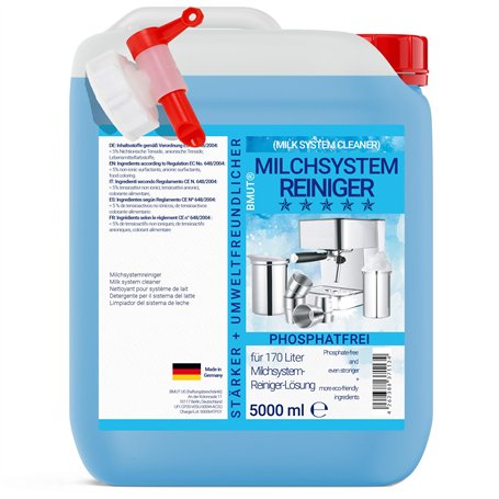 Bidon de 5 litres de nettoyant pour système de lait | Concentré pour machine à café automatique + bec verseur | Nettoyant pour m