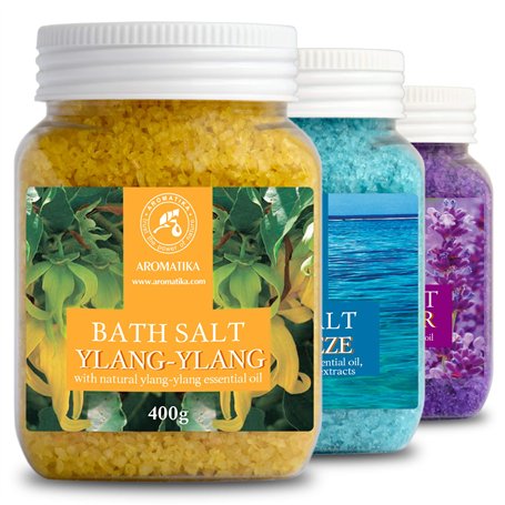 Sels de Bain Set 3x400g de Lavande - Sea Breeze - Ylang-Ylang - Naturelle - Idéal pour Bien Dormir - Soulagement du Stress - Bai