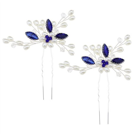 ECSiNG Pince à Cheveux Fleur Strass Bleu Épingles à Cheveux Cristal Perle Postiche Accessoires Décoratifs pour Femmes Dame Fille