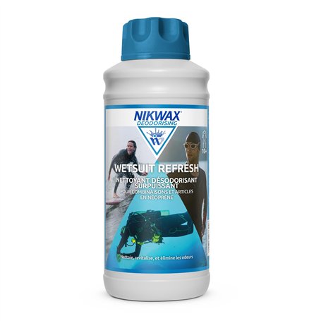 Nettoyant & Désodorisant Nikwax WETSUIT REFRESH 1L pour Combinaisons et Accessoires. Shampoing désodorisant performant pour comb