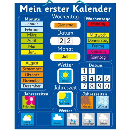 Fridgemagic Mon Premier Calendrier magnétique en Langue Allemande. 40 x 30cm Planche Rigide avec Une Corde pour l'accrocher