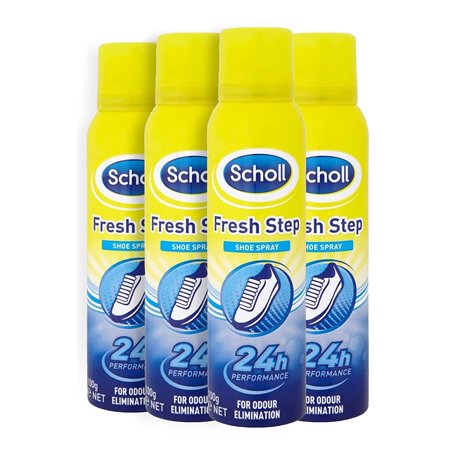 Scholl Fresh Step Lot de 4 sprays anti-odeurs pour chaussures jusqu'à 24 heures de fraîcheur 150 ml