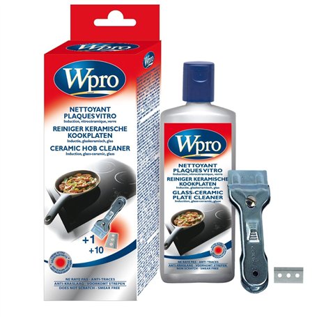 Wpro KVT001 Kit Vitrocéramique: 1 Nettoyant Vitro Flacon 250 ml + 1 Grattoir + 10 Lames
