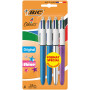 Bic Original & Shine Lot de 4 stylos à bille rétractables tout-en-un 4 couleurs d'encre Pointe moyenne 1 mm