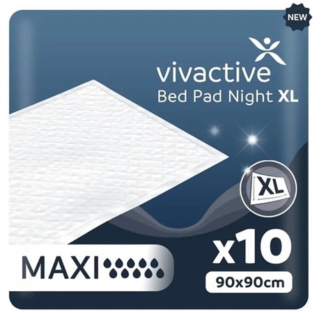 Vivactive Lot de 10 alèses de lit Night Maxi XL 90 x 90 cm (3000 ml)