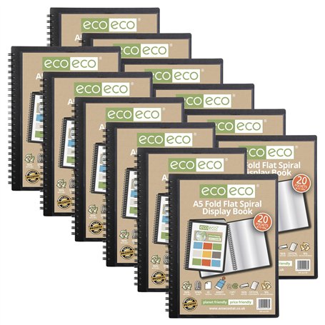 eco-eco Lot de 12 protège-documents A5 50% recyclés à 20 pochettes à spirales - Eco136 x 12