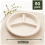 HAAGO 90 Assiettes Jetables en Bagasse de Canne à Sucre - Écologique & Compostable (3 Compartiments, 26 CM)