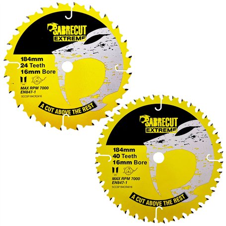 2 x SCCSFK184CR16 SabreCut 184mm 24T 40T x 16mm Lames de scie circulaire