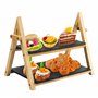 HEFTMAN Presentoir Aperitif Buffet à 2 Étages en Ardoise - Plateau de Service Presentation Gateau Rustique Pliable pour Thé de L