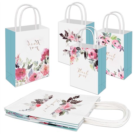 Lot de 12 sacs cadeaux Thank You avec fleurs