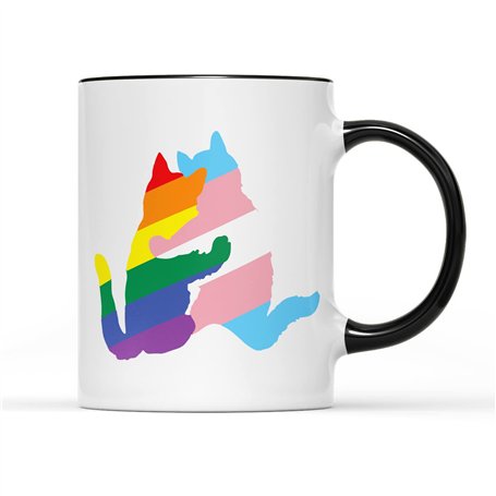 Tasse à thé ou café avec motif de chat fierté – Drapeau arc-en-ciel lesbienne gay transgenre bisexuel femme homme non binaire ac