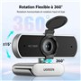 UGREEN Webcam Full HD 1080P 30FPS Caméra USB PC Mise au Point Fixe Deux Micro 360 Degrés Rotation Plug Play Windows MacOS Linux