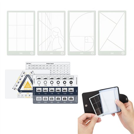 JJC 6 Pcs Outil de Composition Photo Ratio d'or + Fibonacci + Règle des Tiers + Lignes Directrices Aide à L'observation des Arti