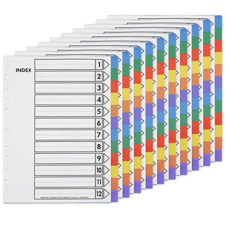 Create idea Lot de 10 intercalaires A4 extra larges multicolores 11 trous en polypropylène renforcé avec onglets de couleur pour