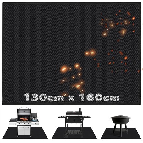 WOCVRYY Tapis de Barbecue 130x160cm Tapis Barbecue Sol d'Extérieur Pliable Tapis de Grille Anti Feu BBQ Tapis Réutilisable Facil