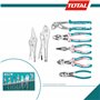 TOTAL - Jeu de 7 pinces, tenailles et étaux | 1 tenaille | 4 pinces | 2 étaux | Manche ergonomique bimatière | Acier au carbone