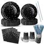 Nkaiso Anniversaire Vaisselle de fete 120 Pièces Noir et Argent Party Assiette Anniversaire Set Comprendre Assiette Jetables Pap