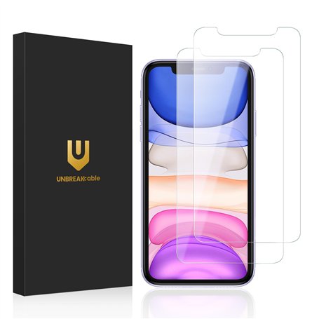 UNBREAKcable Lot de 2 protections d'écran en verre trempé incassable pour iPhone 11/iPhone XR [cadre d'installation facile] [dur