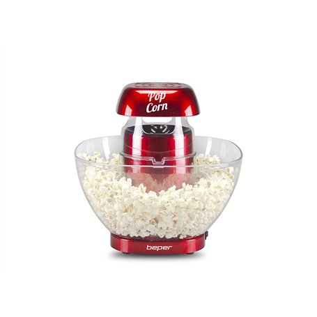 BEPER P101CUD052 Machine a Pop Corn à air Chaud - Machine Pop Corn avec Bol à popcorn Extractible Sans Graisse ni Huile Rouge