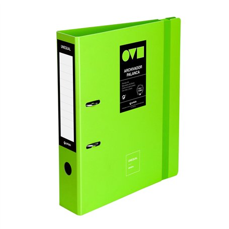 Grafoplas Classeur 2 anneaux A4 avec levier 65 mm Vert Polyfoam Ouverture 360° Résistant et ultra léger Fermeture élastique Couv