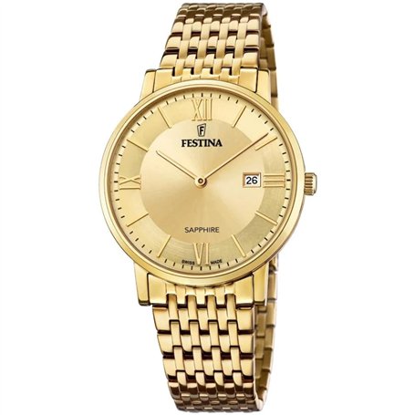 Festina Montre pour Homme F20020/2 Swiss Made Boîtier en Acier Inoxydable Doré Bracelet en Acier Inoxydable Doré