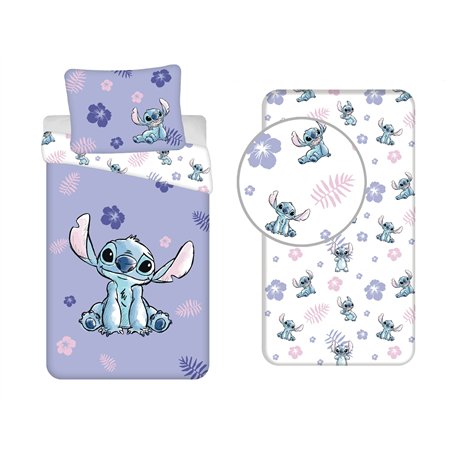 Jerry Fabrics Parure de Lit Lilo & Stitch 3 Pièces 100% Coton - Housse de Couette 140x200 cm + Taie d'oreiller 65x65 cm + Drap-H