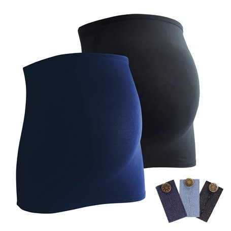 Bandeau de grossesse Mamaband pour le petit ventre de la femme enceinte en lot de deux + 3 extensions en jean.