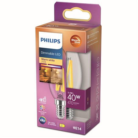 Philips ampoule LED Flamme E14 40W Blanc Chaud Claire