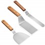 Elalove Set de 3 Spatules Professionnelles pour Plancha Poignée en Bois - Spatule à Steak en Acier Inoxydable 26cm avec Grattoir