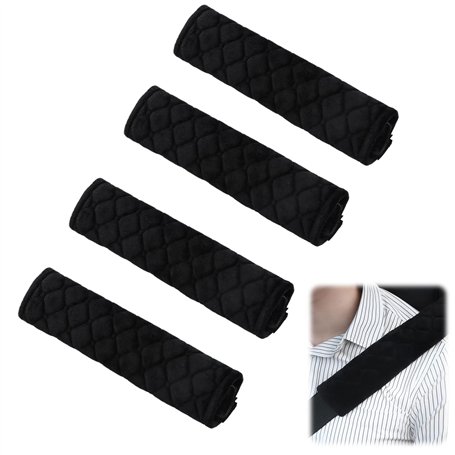 Jognee Lot de 4 coussinets de ceinture de sécurité pour voiture - En microfibre douce - Pour enfants et adultes - Noir - 6 x 26