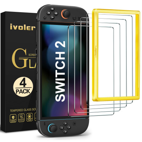 ivoler Pack de 4 Verre Trempé Compatible avec Nintendo Switch 2 Model 2025, avec Kit Installation Offert, Film de Protection d’é