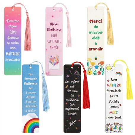 Cadeau Maitresse 6 Marque-Pages pour Maîtresse Signets en Papier Double Face Cadeau de Fin d'année Scolaire Maternelle Noël Thèm