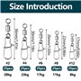JSUOEO Lot de 125 émerillons de pêche #2#4#6#8#12 en acier inoxydable roulements à billes 8-28 kg avec mousqueton Accessoires de