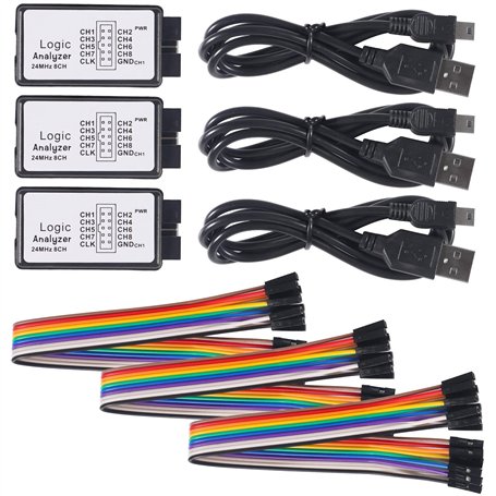 Lot de 3 analyseurs logiques USB avec câble USB 5 MHz 24 MHz 8 canaux UART IIC SPI Debug Logic Analyzer Professionnel Microcontr