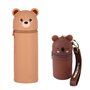 XFSRG 2 Pièces Trousse Crayon Petit Ours 2 en 1 Silicone Souple Kawaii Accessoire Bureau Cute Trousse pour Garçons Filles Cadeau
