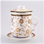 Hollihi Tasse à thé avec couvercle, soucoupe, filtre, en porcelaine chinoise de Jingdezhen