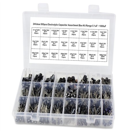 DollaTek 24 Valeur de la Gamme de kit de boîte de Distribution de condensateurs électrolytiques 0.1uF-1000uF - 500pcs