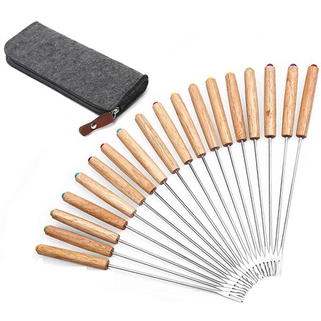 FEIXIA Fontaine à Chocolat en Acier Inoxydable à Codage Couleur Fourchettes à Fondue au Fromage avec Manche en Bois de ChêNe RéS