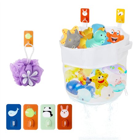 Filet de Rangement pour Jouet de Bain Sac Maille pour Jouet de Douche Fourni Crochet Adhérent